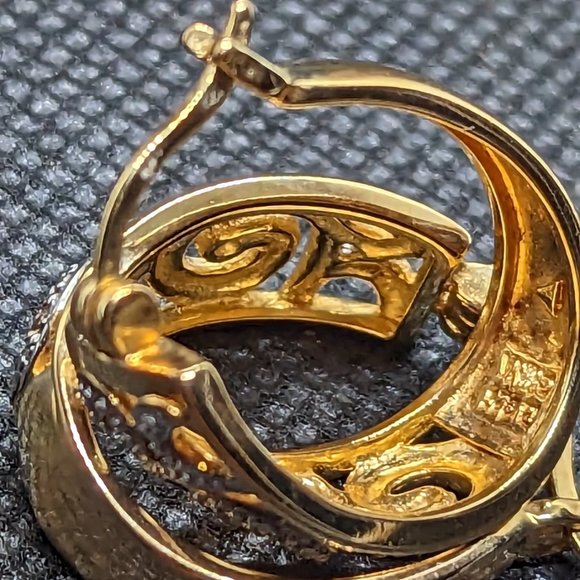 14k Gold and Sterling Hoops diamond chip detail - Picture 4 of 5